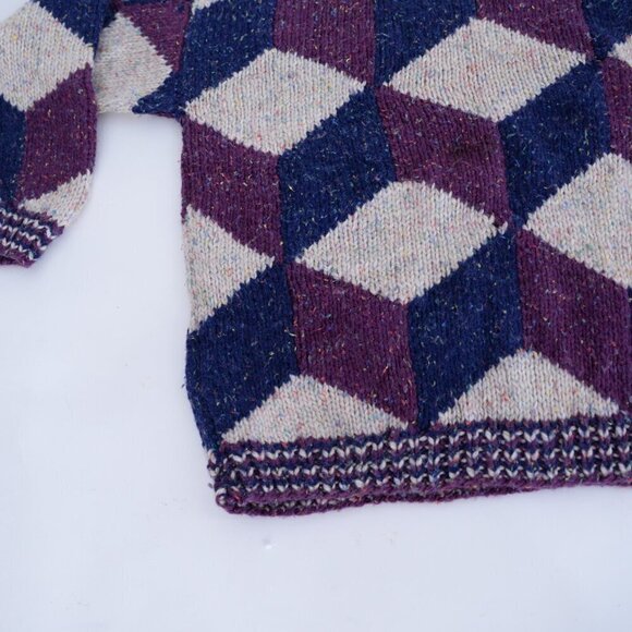 Taupe Purple Navy Argyle Gramacore Knit Crewneck Preppy Sweater M - Picture 7 of 11